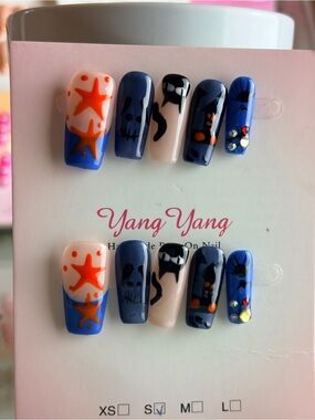 Blue & Orange Halloween Nail Set Small size